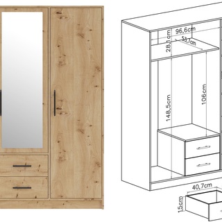 szafa 150 z lustrem szufladami półkami drążkiem trzydrzwiowa Smart SRL2 garderoba artisan do pokoju sypialni salonu przedpokoju