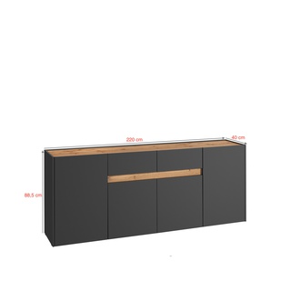 Komoda 220 cm Reviva K01 4D2S antracyt