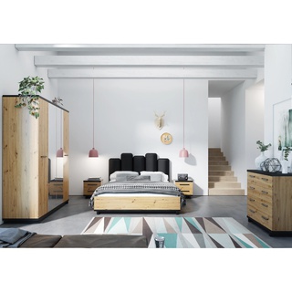zestaw Ines 3 łóżko podnoszone szafa z lustrem szufladami komoda loft