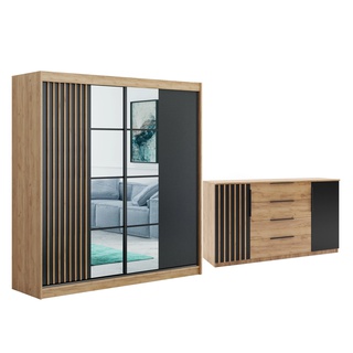 zestaw 363 duży Rocco 5 szafa z lamelami lustrem szufladami komoda