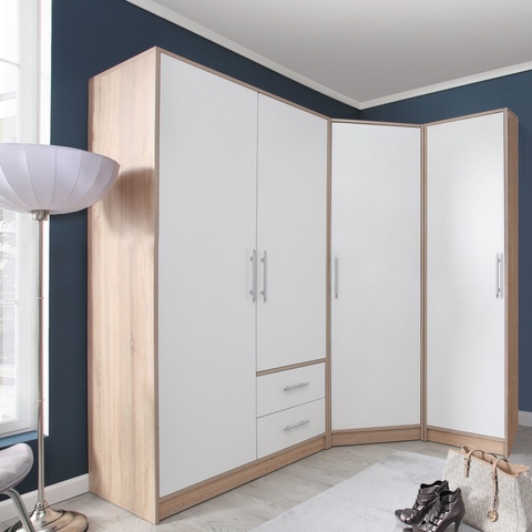 zestaw mebli komplet szaf Smart B garderoba rogowa narożna szafa sonoma biały / antracyt / artisan do pokoju sypialni korytarz