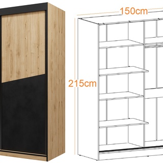 szafa 150 przesuwna Aston 02 półki drążek dąb szarobeżowa czarna