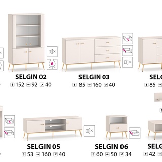 zestaw Selgin 3 witryna komoda na nogach cashmere do pokoju salonu