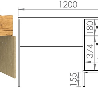 biurko 120 z szufladą szafką Colt 07 młodzieżowe dla dzieci do pracy nauki loft dąb craft + czarny + stal pokoju biura