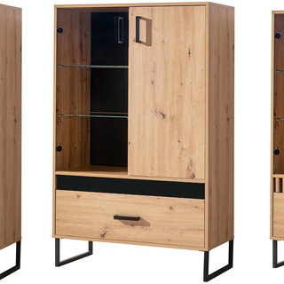 zestaw mebli pokojowych loft z lamelami nóżkami Lamelix B komoda witryna rtv szafka ława komplet artisan czarny do pokoju salonu