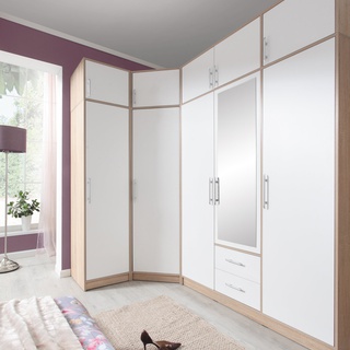 szafa 150 trzydrzwiowa Smart SRL2 z lustrem półkami drążkiem sonoma + biały do sypialni pokoju