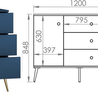 komoda 120 z szufladami drzwiami na nóżkach Marine 04 pojemna nowoczesna granatowa szafka do salonu pokoju sypialni