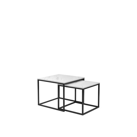 stolik 65 podwójny metalowe nogi Veroli 06 biały czarny marmur nowoczesny loft ława kawowa do pokoju salonu