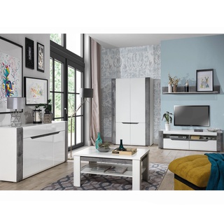 zestaw mebli pokojowych Brando 2 komoda rtv szafka ława szafa biała