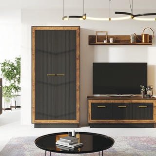 zestaw mebli Fox 1 dąb artisan / hunton / czarny segment meblościanka komplet do pokoju salonu