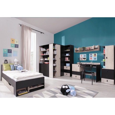 Zestaw duży młodzieżowy PLANET 4 łóżko szafa narożna biurko regał