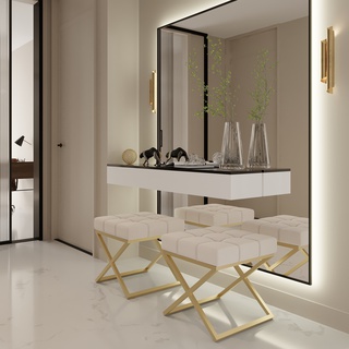 pufa 45 pikowana X siedzisko tapicerowane metalowe nogi stołek