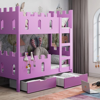 łóżko 75x160 piętrowe nowoczesne Zamek 2os z materacami mix kolory