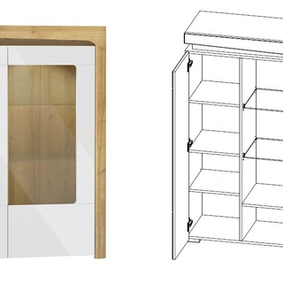 zestaw meblościanka Theo 4 witryna komoda rtv ława biała +dąb