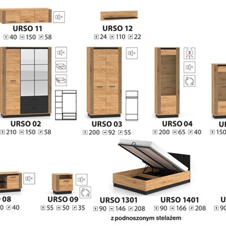 zestaw loft Urso 9 łóżko 140 z zagłówkiem szafkami nocnymi komplet