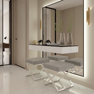 pufa 45 nowoczesna gładka X siedzisko elegancki stołek do salonu sypialni