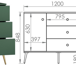 komoda 120 z szufladami nóżkami Forest 04 zielona pojemna szafka do pokoju salonu sypialni