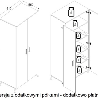 szafa 81 ubraniowa na nóżkach John 01 garderoba dwudrzwiowa z półką i drążkiem dąb lefkas czarny do pokoju sypialni przedpokoju