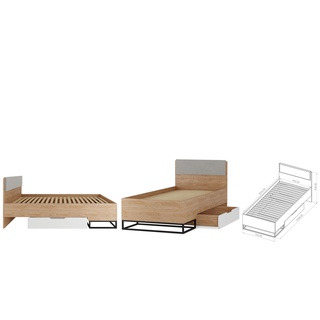 zestaw mebli młodzieżowych dla dzieci ucznia Landro 5 biurko łóżko szafa na nóżkach biały / hikora do pokoju biura