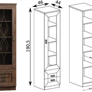 witryna 46 z szufladami Tadeusz 10 słupek zamykany z szybą regał lefkas