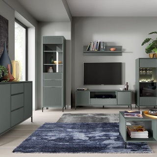 zestaw mebli frezowanych nowoczesnych ryflowanych LINKaStyles A witryna komoda ława cashmere green indygo do pokoju salonu