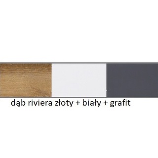 zestaw mebli młodzieżowych dziecięcych Memone D biurko komoda półka szafa dąb riwiera złoty + biały + grafit do pokoju biura