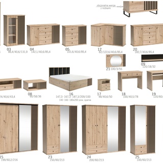 zestaw sypialnia loft cali 7 łóżko z pojemnikiem szafki szafa z lustrem