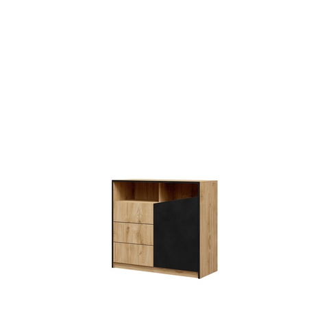 komoda 100 z półką szufladami Aston 05 szafka młodzieżowa dla dzieci dąb szarobeżowy czarny do pokoju sypialni biura