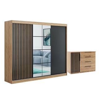 zestaw 370 nowoczesny Rocco 10 duża szafa lustro lamele komoda loft