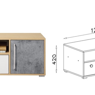 zestaw mebli duży młodzieży dzieci Step B biurko szafka rtv łóżko szafa regał komplet dąb biszkoptowy + biały + beton do pokoju