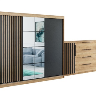 szafa 250 przesuwna loft Rocco z lustrem lamelami półkami drążkami