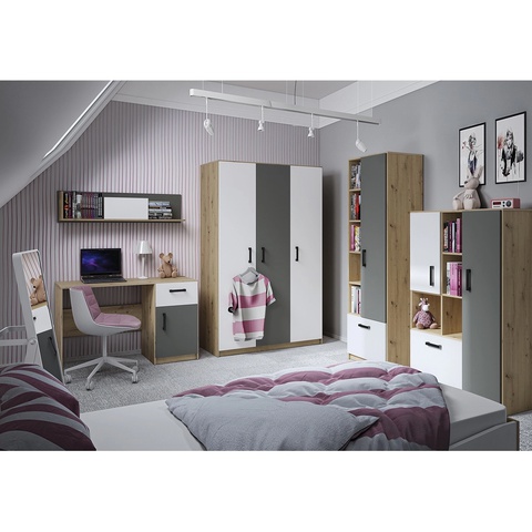 Zestaw dla ucznia dzieci młodzieży FINI 3 łóżko regał szafka biurko szafa