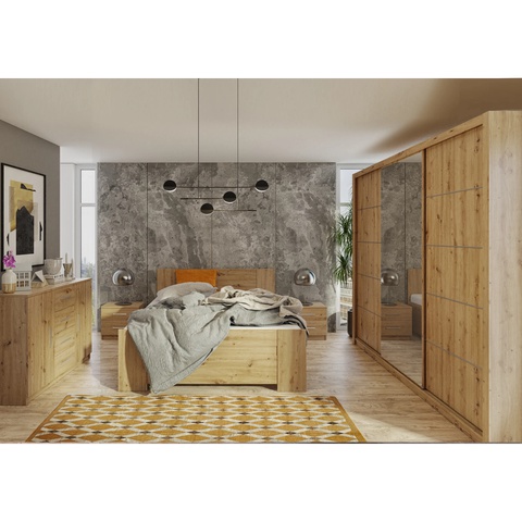 Zestaw BONO 5 duża szafa z lustrem łóżko komoda komplet do sypialni