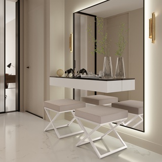 pufa 45 nowoczesna gładka X siedzisko elegancki stołek do salonu sypialni