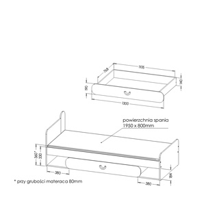 Łóżko  80x195 z szufladą Carini CA11