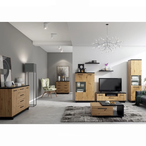 Zestaw duży INES 14 witryna szafka rtv komoda ława do salonu pokoju