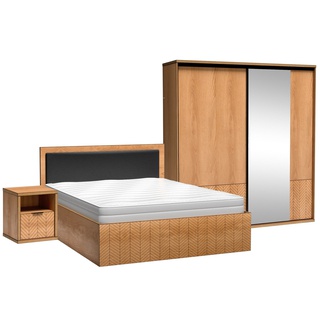 zestaw mebli sypialnia Fonti F łóżko szafa przesuwna z lustrem szafka nocna komplet do sypialni