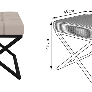 pufa 45 pikowana X siedzisko tapicerowane metalowe nogi stołek