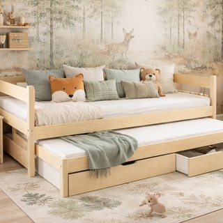 łóżko 90x200 wysuwane Lord 2os z materacami szufladami młodzieżowe