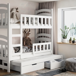 łóżko 75x180 trzyosobowe piętrowe Damian 3os z materacami dla dzieci