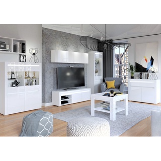 zestaw mebli pokojowych Alaska 1 witryna komoda rtv szafka ława biała