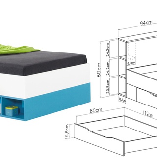 łóżko 90x200 z półkami szufladami Mobi 18 młodzieżowe nowoczesne