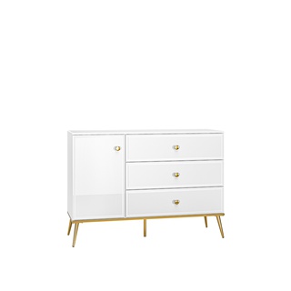 komoda 120 z szufladami Goldin 05 szafka glamour biała połysk