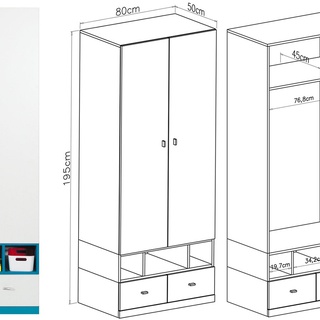 szafa 80 ubraniowa z szufladami Mobi 02 młodzieżowa dla dzieci biała