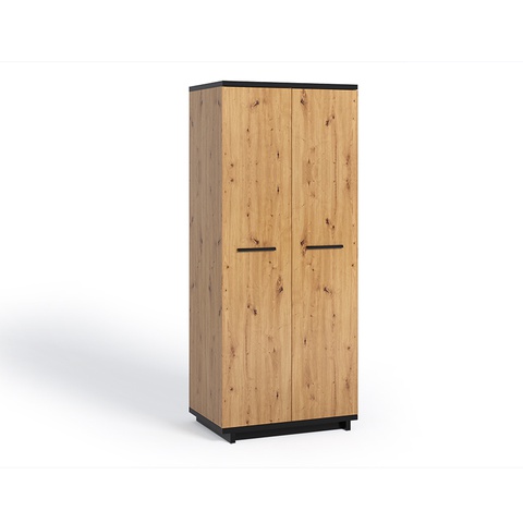 Szafa 90 dwudrzwiowa ubraniowa INES IN SZ2D z pólkami drążkami loft dąb artisan + czarny do pokoju sypialni przedpokoju korytarz
