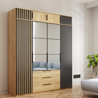 szafa 200 czterodrzwiowa Sorento z lustrem lamelami szufladami loft