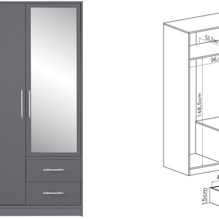 szafa 100 dwudrzwiowa ubraniowa Smart SRL3 z lustrem szufladami półka szara antracyt do pokoju sypialni korytarz biura