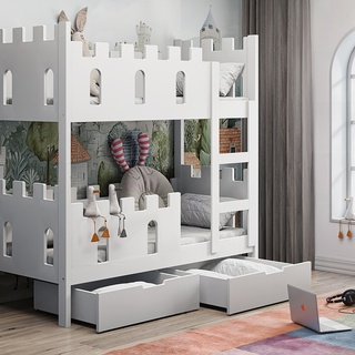 łóżko 75x160 piętrowe nowoczesne Zamek 2os z materacami mix kolory