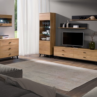 komoda 181 z szufladami duża na nóżkach John 05 szeroka szafka dąb lefkas czarny do pokoju sypialni biura