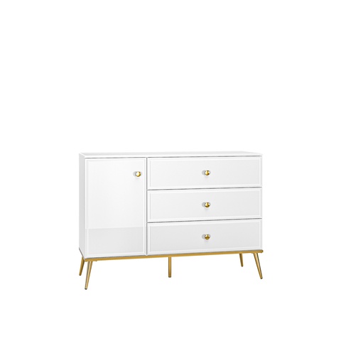 Komoda 120 z szufladami GOLDIN 05 szafka glamour biała połysk